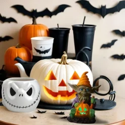Halloween Decorations Light Up Pumpkin Lantern Elf Resin Craft Decoration Home Desktop Luminous Goblin Doll Decoration LED Night Light Holiday Party Decoration Light 1PC