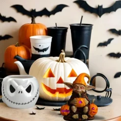 Halloween Decorations Light Up Pumpkin Lantern Elf Resin Craft Decoration Home Desktop Luminous Goblin Doll Decoration LED Night Light Holiday Party Decoration Light 1PC