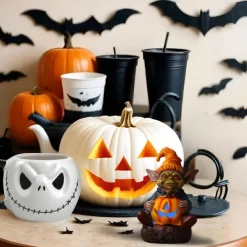 Halloween Decorations Light Up Pumpkin Lantern Elf Resin Craft Decoration Home Desktop Luminous Goblin Doll Decoration LED Night Light Holiday Party Decoration Light 1PC