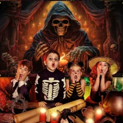 Halloween Decorations Tapestry Jack O Lantern Pumpkin Decor Wall Art Large Hanging Tapestry Mural Decor Photograph Backdrop Blanket Curtain Home Bedroom Living Room Skeleton Death