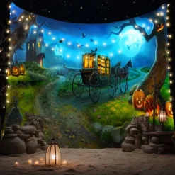 Halloween Decorations Tapestry Jack O Lantern Pumpkin Decor Wall Art Large Hanging Tapestry Mural Decor Photograph Backdrop Blanket Curtain Home Bedroom Living Room Bat Haunted House Graveyard