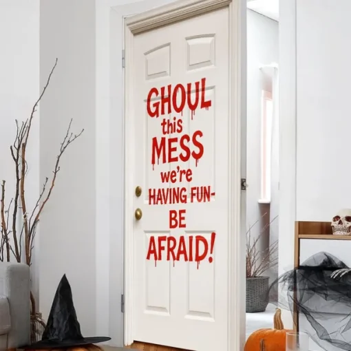 Halloween Door Cover – "Don't Open, Dead Inside" Bloody Warning Sign, Horror Zombie Entrance Banner, Spooky Outdoor & Indoor 2025 Halloween Decoration for Bedroom, Living Room, Bathroom