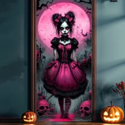 Halloween Door Cover – Skeleton Warrior in Armor, Haunted House Entrance Banner, Scary Outdoor 2025 Halloween Decoration for Bedroom, Living Room, Bathroom