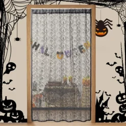 Halloween Door Cover Front Door Curtain Decoration, Halloween Broomstick Bats Flying Jagged Bottom Display