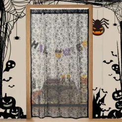 Halloween Door Cover Front Door Curtain Decoration, Halloween Broomstick Bats Flying Jagged Bottom Display