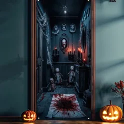Halloween Door Cover Outdoor Banners Zombies 3D Psychedelic Party Outdoor Shooting Backgrounds Front Door Wall Porch Decorations Wall Door Background