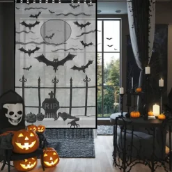 Halloween Door Cover Spooky and Festive Decoration for Indoor and Outdoor Use Features Ghosts, Pumpkins, and Halloween Themes Durable, Weatherproof Material Perfect for Parties and Trick or Treaters