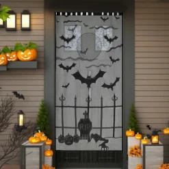 Halloween Door Cover Spooky and Festive Decoration for Indoor and Outdoor Use Features Ghosts, Pumpkins, and Halloween Themes Durable, Weatherproof Material Perfect for Parties and Trick or Treaters