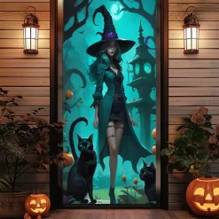 Halloween Door Covers Door Tapestry Door Curtain Decoration Backdrop Door Banner for Front Door Farmhouse Holiday Party Indoor Outdoor Decor Supplies