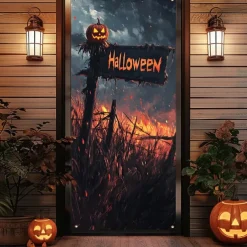 Halloween Door Covers Door Tapestry Door Curtain Decoration Backdrop Door Banner for Front Door Farmhouse Holiday Party Indoor Outdoor Decor Supplies