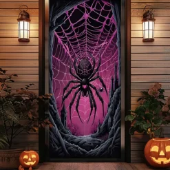 Halloween Door Covers Door Hanging Spider Tapestry Door Curtain Decoration Backdrop Door Banner for Front Door Farmhouse Holiday Party Indoor Outdoor Decor Supplies