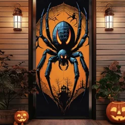 Halloween Door Covers Door Hanging Spider Tapestry Door Curtain Decoration Backdrop Door Banner for Front Door Farmhouse Holiday Party Indoor Outdoor Decor Supplies