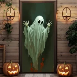 Halloween Door Covers Ghost Door Tapestry Door Curtain Decoration Backdrop Door Banner for Front Door Farmhouse Holiday Party Indoor Outdoor Decor Supplies