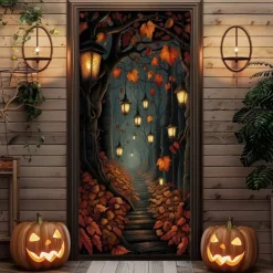 Halloween Door Covers Witch Door Tapestry Door Curtain Decoration Backdrop Door Banner for Front Door Farmhouse Holiday Party Indoor Outdoor Decor Supplies