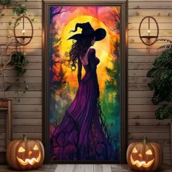 Halloween Door Decorations Halloween Door Covers Enchanting Witch Door Tapestry Door Curtain Decoration Backdrop Door Banner for Front Door Farmhouse Holiday Party Indoor Outdoor Decor Supplies