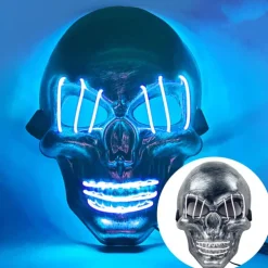 halloween ghost head white silver skull light mask led ghost head horror atmosphere mask