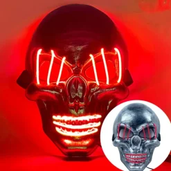 halloween ghost head white silver skull light mask led ghost head horror atmosphere mask
