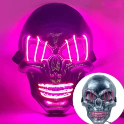 halloween ghost head white silver skull light mask led ghost head horror atmosphere mask