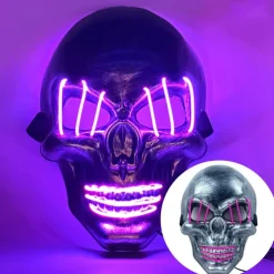 halloween ghost head white silver skull light mask led ghost head horror atmosphere mask