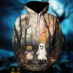 Halloween Ghost Pumpkin Hoodie Pullover Halloween 3D Front Pocket Graphic For Couple's Men's Women's Adults' Halloween Carnival Masquerade 3D Print Party Festival