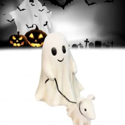 Halloween Ghost Walking Dog Statue Ghost Walking His Ghost Dog Halloween Ghost Dog Statues Spooky Ghost Dog Halloween Figurine Home Tabletop Decorations