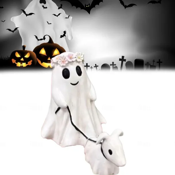 Halloween Ghost Walking Dog Statue Ghost Walking His Ghost Dog Halloween Ghost Dog Statues Spooky Ghost Dog Halloween Figurine Home Tabletop Decorations