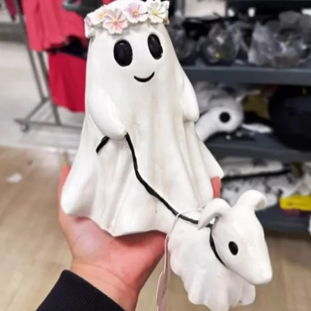 Halloween Ghost Walking Dog Statue Ghost Walking His Ghost Dog Halloween Ghost Dog Statues Spooky Ghost Dog Halloween Figurine Home Tabletop Decorations