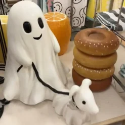 Halloween Ghost Walking Dog Statue Ghost Walking His Ghost Dog Halloween Ghost Dog Statues Spooky Ghost Dog Halloween Figurine Home Tabletop Decorations