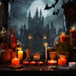 Halloween Gothic Castle Wall Tapestry – Spooky Night Scene with Pumpkins and Bats, Horror Haunted Castle Backdrop for 2025 HALLOWEEN Living Room, Bedroom, Party Decoration