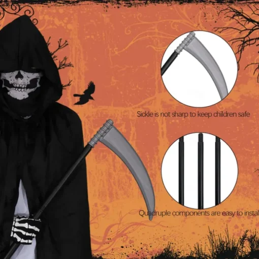 Halloween Grim Reaper Costume Skeleton Skull Outfits 4 PCS Cape with Hood Cloak Plastic Scythe Skull Mask Easy Halloween Costumes Carnival for Men Adults