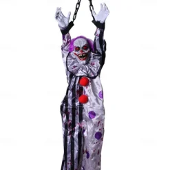 Halloween Hanging Clowns Decorations Talking Clown Ghost Decoration Flash Light up Red Eyes Sound Activated Function for Halloween Outdoor Indoor Haunted House Yard Decor