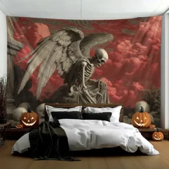Halloween Hanging Tapestry Photograph Backdrop Jack O Lantern Wall Art Large Tapestry Mural Decor Blanket Curtain Home Bedroom Living Room Decoration Death Selfie