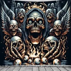 Halloween Hanging Tapestry Photograph Backdrop Jack O Lantern Wall Art Large Tapestry Mural Decor Blanket Curtain Home Bedroom Living Room Decoration Death Selfie