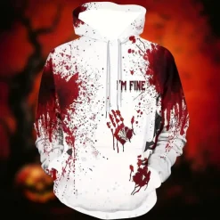 Halloween Hoodie Bloody Front Pocket Graphic For Couple's Men's Women's Adults' Halloween Carnival Masquerade 3D Print Halloween