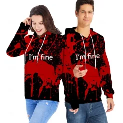Halloween Hoodie I'm Fine Hoodies for Men Women 3D Print Graphic Sweatshirts Pullover Cool Funny Novelty Hoody Hooded With Pockets