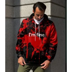 Halloween Hoodie I'm Fine Hoodies for Men Women 3D Print Graphic Sweatshirts Pullover Cool Funny Novelty Hoody Hooded With Pockets