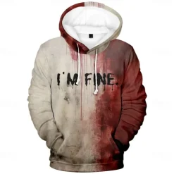 Halloween I'm Fine Hoodie Pullover Anime 3D Front Pocket Graphic For Couple's Men's Women's Adults' Halloween Carnival Masquerade 3D Print Party Casual Daily