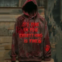 Halloween I'm Fine Hoodie Pullover Anime 3D Front Pocket Graphic For Couple's Men's Women's Adults' Halloween Carnival Masquerade 3D Print Party Casual Daily