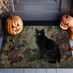 Halloween Indoor Outdoor Doormat Kitchen Mat Fire Skulls Pattern, Non-Slip Front Door Mat for Porch, Entryway, Patio, Bedroom, Bathroom and 2025 Halloween Home Decoration