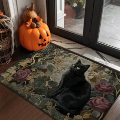 Halloween Indoor Outdoor Doormat Kitchen Mat Fire Skulls Pattern, Non-Slip Front Door Mat for Porch, Entryway, Patio, Bedroom, Bathroom and 2025 Halloween Home Decoration