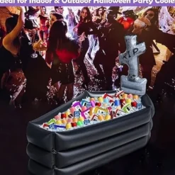 Halloween Inflatable Tombstone Coffin Drink Cooler Party Supplies, Halloween Party Beverage Holder for Indoor Outdoor Home Party Decorations Inflatable Serving Bar Drink Container
