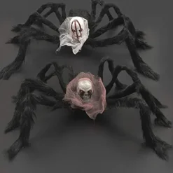 Halloween Large Spider Decoration Realistic Hairy Spider Horror Skeleton Spider Prank Prop Skull Spider Plush Toy Halloween Party Scary Decoration