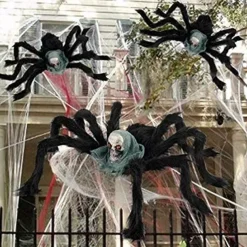Halloween Large Spider Decoration Realistic Hairy Spider Horror Skeleton Spider Prank Prop Skull Spider Plush Toy Halloween Party Scary Decoration