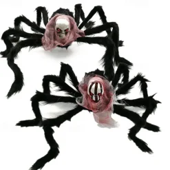 Halloween Large Spider Decoration Realistic Hairy Spider Horror Skeleton Spider Prank Prop Skull Spider Plush Toy Halloween Party Scary Decoration