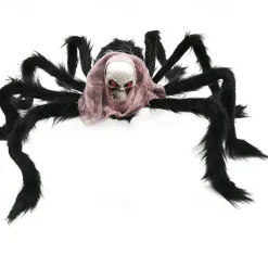 Halloween Large Spider Decoration Realistic Hairy Spider Horror Skeleton Spider Prank Prop Skull Spider Plush Toy Halloween Party Scary Decoration