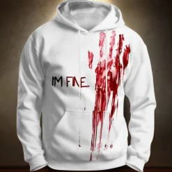 Halloween Men's Blood stains Hoodies Sweatshirt Punk Exaggerated Long Sleeve Crew Neck Club Streetwear White 1 White Drawstring Graphic Fall Winter Designer