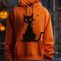 Halloween Men's Cat Pumpkin Hoodie Hoodies Sweatshirt Fashion Cowboy Long Sleeve Hooded Orange Pocket 3D Print Fall Winter Designer