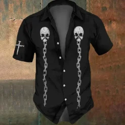 Halloween Men's Cross Halloween Costumes Skulls Shirt Button Up Shirt Short Sleeve Dark Gothic Style Holiday Summer Spring Turndown 3D Print Collared Shirts Black 1 Black