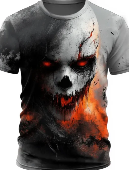 Halloween Men's 3D Clown T Shirt Short Sleeve T shirt 3D Print Crew Neck Shirt Exaggerated Designer Horror Party Street Casual Red Black Gray Gray Summer Spring All Seasons Clothing Apparel S M L XL