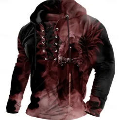 Halloween Men's 3D Print Reaper Sweatshirt Punk Exaggerated Long Sleeve Crew Neck Club Streetwear Lake blue Black Drawstring Fall Winter Designer